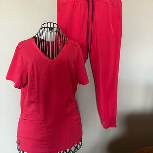 hot pink “watermelon” Scrub Set - V-Neck Top & Drawstring Jogger Pants